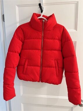 Red Puffer Jacket - Warm Coat - Size Medium